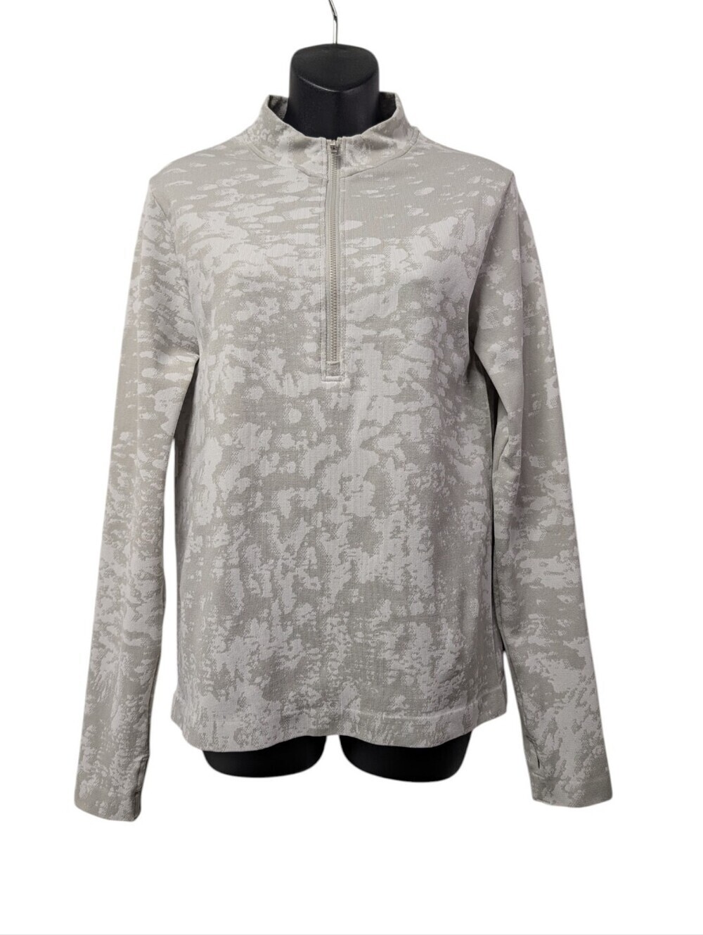 Fabletics Half-Zip Pullover Mock Neck Gray White Camo Sweatshirt Size L NWT